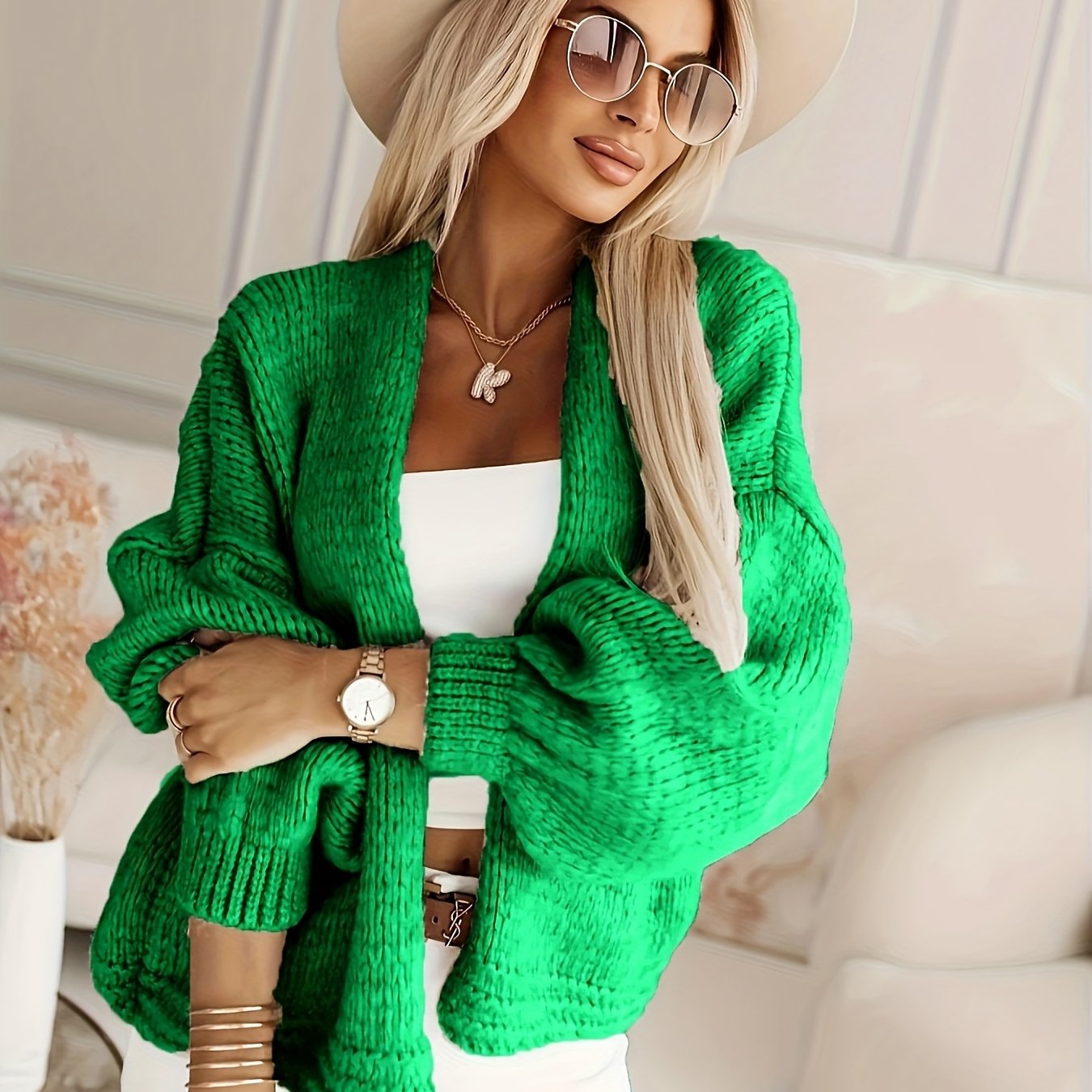 Front™ | Beigen Avointa Edestä Naisten Neule