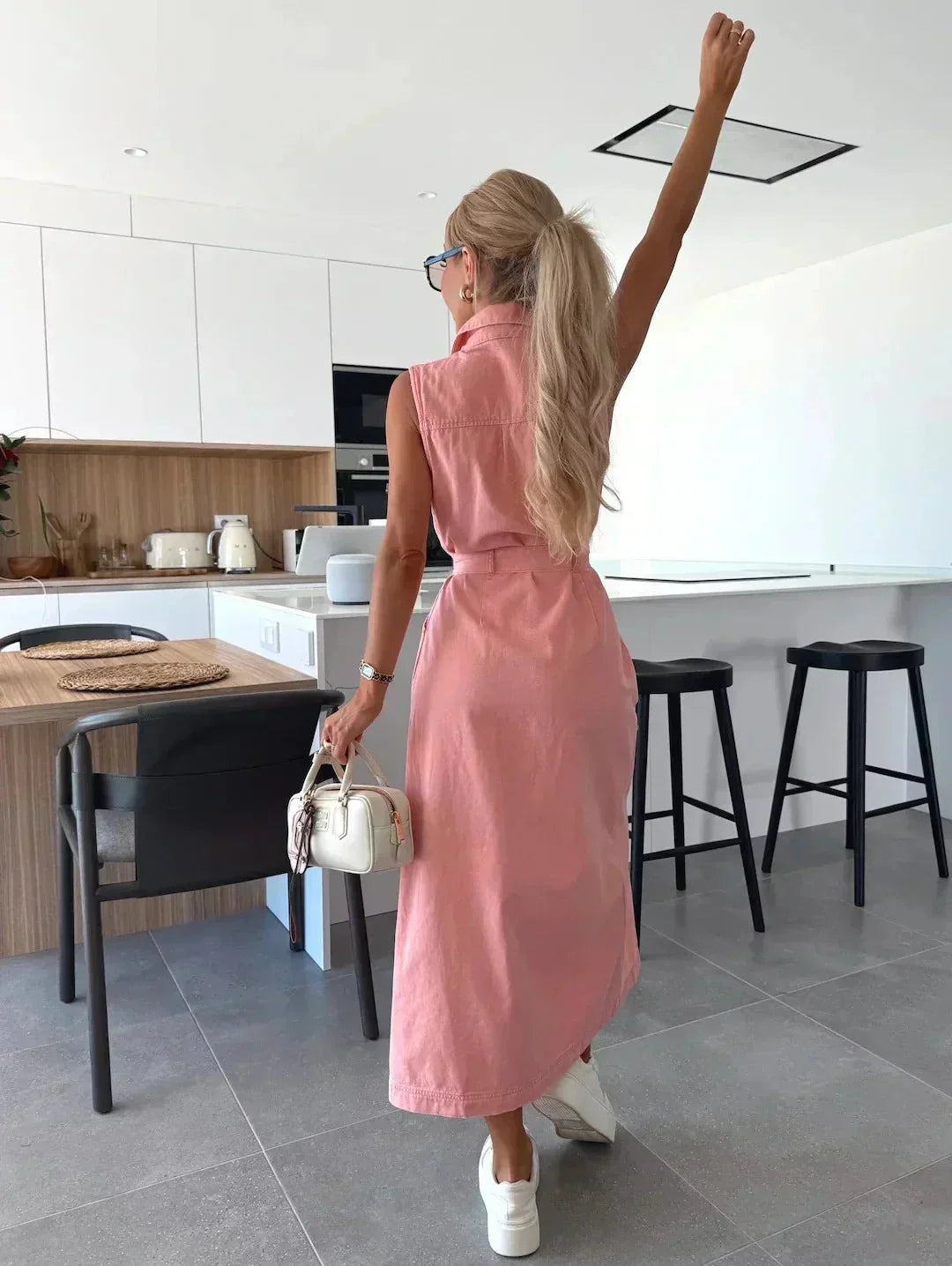 Hanna | Olkaimeton pitkä farkku mekko